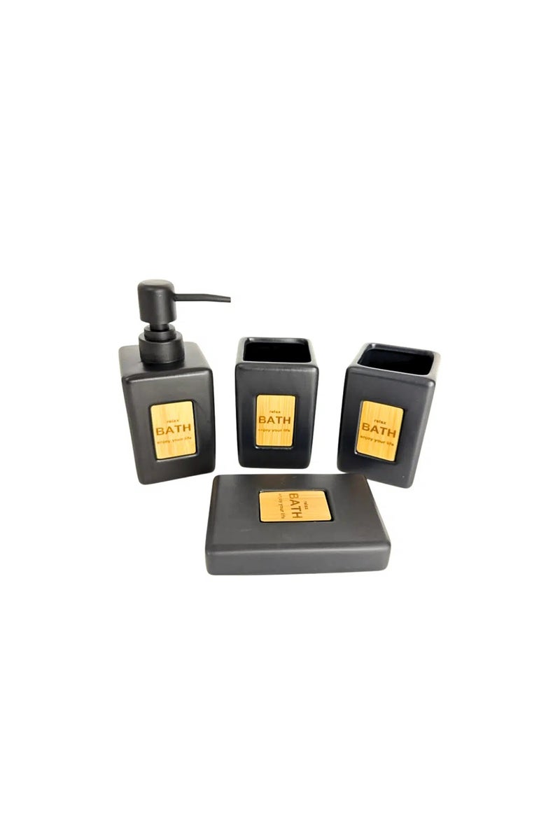 Porcelain Bathroom accessory Set 4-Piece: Soap Dispenser, Tumbler, Toothbrush Holder, Soap Dish-Matte Black - Image 4