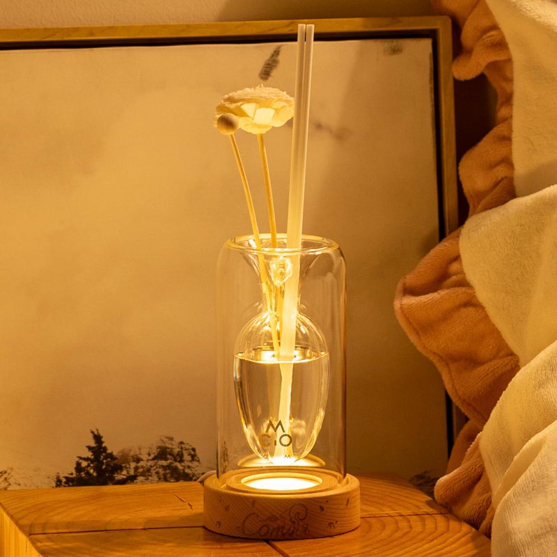 COMI Empty Fragrance Glass Reed Diffuser Bottles with 5pcs Reed Diffuser Sticks,Luminous Base,Decorative Flower Bud Fragrance Accessories Use for DIY Replacement Reed Diffuser Sets,Elliptical - Image 1