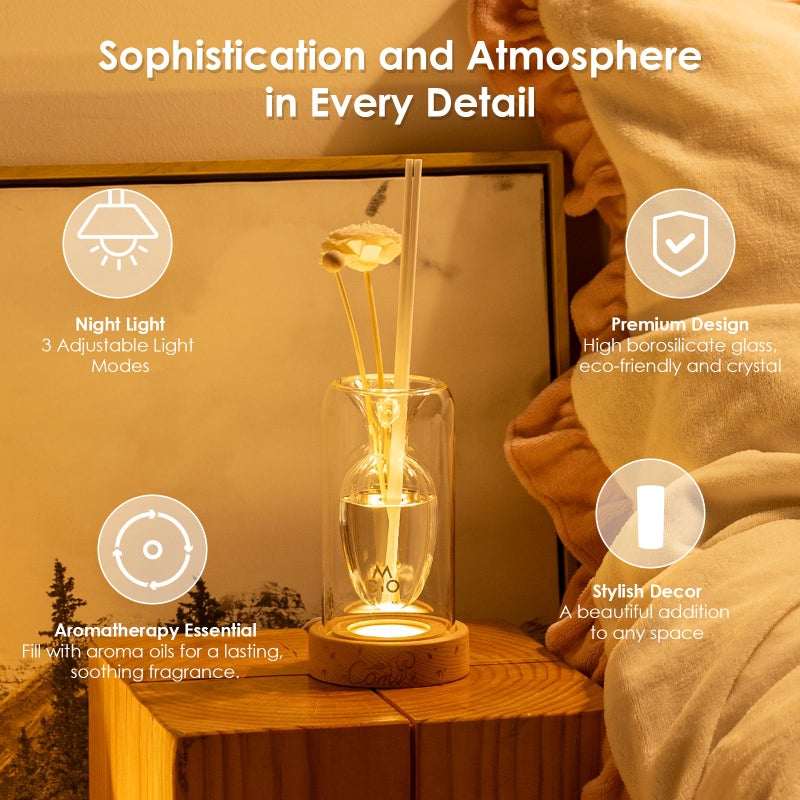 COMI Empty Fragrance Glass Reed Diffuser Bottles with 5pcs Reed Diffuser Sticks,Luminous Base,Decorative Flower Bud Fragrance Accessories Use for DIY Replacement Reed Diffuser Sets,Elliptical - Image 2