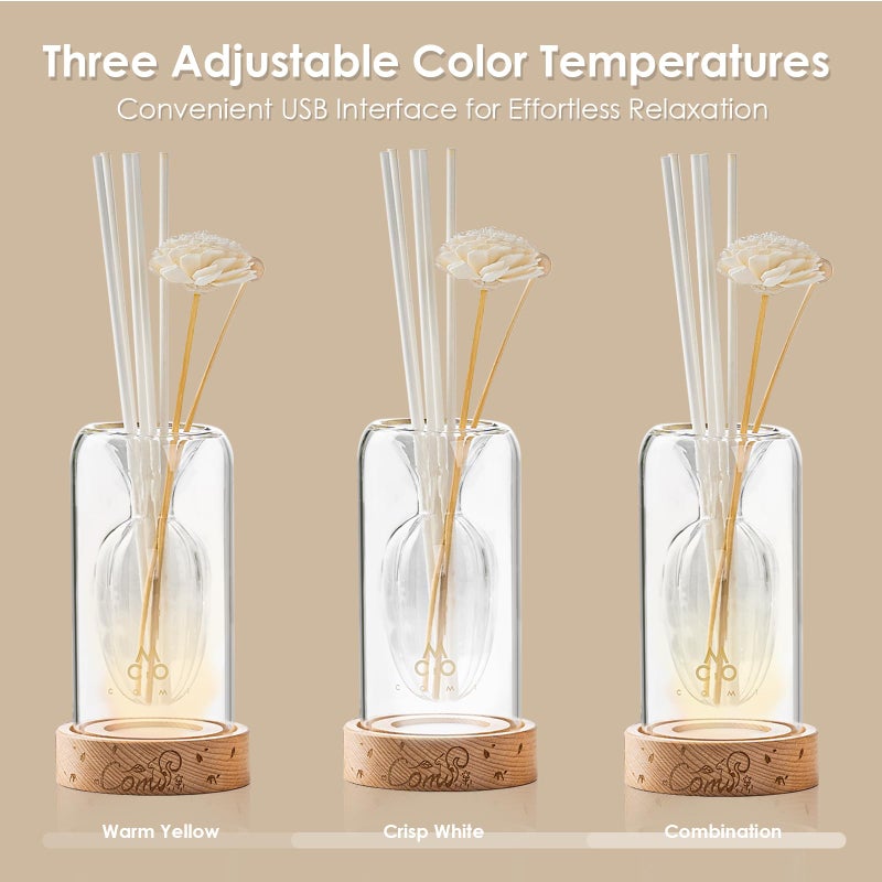 COMI Empty Fragrance Glass Reed Diffuser Bottles with 5pcs Reed Diffuser Sticks,Luminous Base,Decorative Flower Bud Fragrance Accessories Use for DIY Replacement Reed Diffuser Sets,Elliptical - Image 4