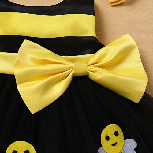 IBAKOM Newborn Toddler Baby Girl Princess Dress Cake Smash Birthday Tutu DressHeadband Outfits Pageant Christmas Baptism Party Clothes Set for Cake Smash Photo Shoot YellowBee 1218 Months - Image 3