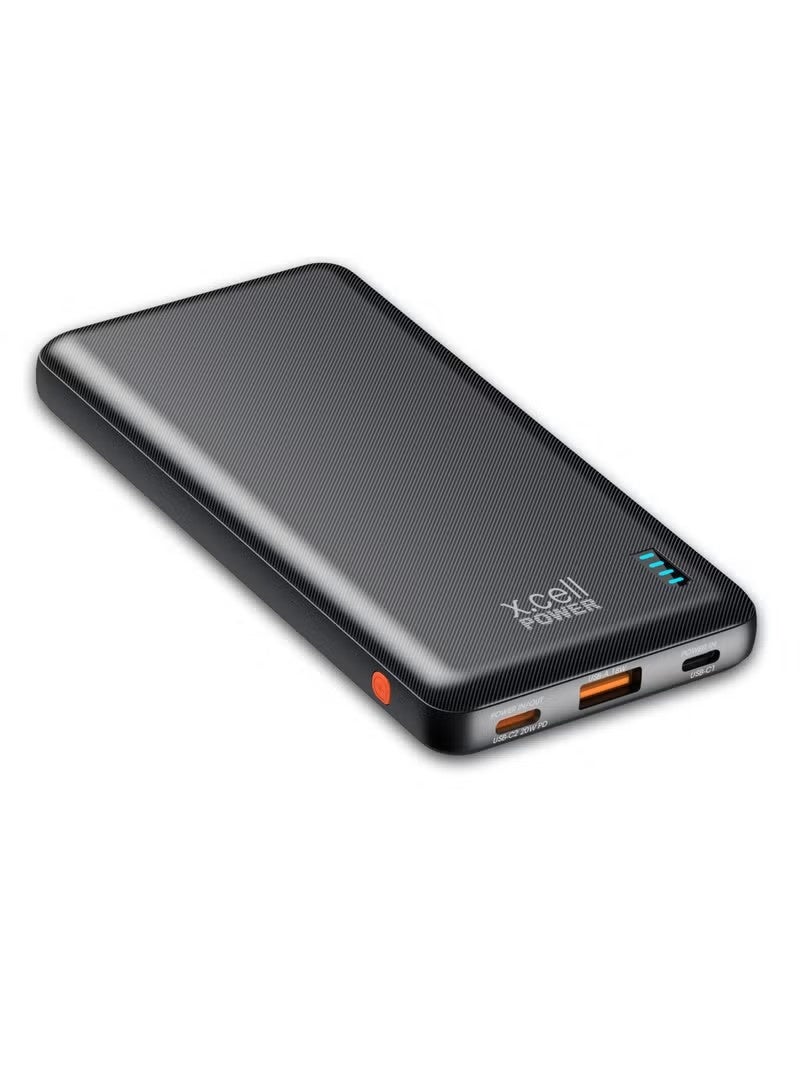 Xcell 10,000mAh Power Bank | 20W USB-C PD + 18W USB-A | Dual Input Charging | Compact Portable Power Station | iPhone, Samsung Galaxy, MacBook Air, iPad Pro Compatible | 36 Hours Power - Black - Image 1