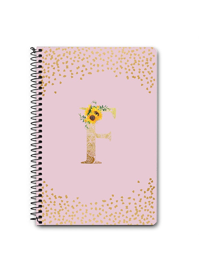 Stylizedd - Designer A5 Spiral Notebook Memo Notepad Journal - Custom Monogram Initial Letter Mandala Floral Pattern Alphabet - F - Pink - Image 1