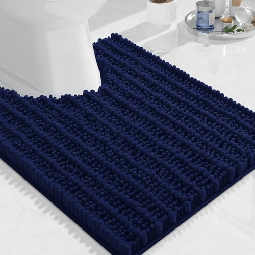 Arotive Luxury Toilet Rugs UShaped 24x20 Extra Soft Thick Absorbent Shaggy Chenille Bath Rugs NonSlip Machine Wash Dry Bath Mat for Toilet Base Tub and Shower Home Decor Accessories Navy - Image 1