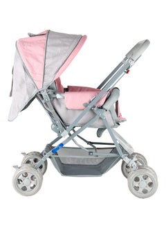BABY PLUS Ultimate Comfort Reversible Baby Stroller - Lightweight, Foldable, Adjustable Seat with Canopy & Safety Belt for Newborns & Toddlers, 0-3 Years (PINK)  - Image 3