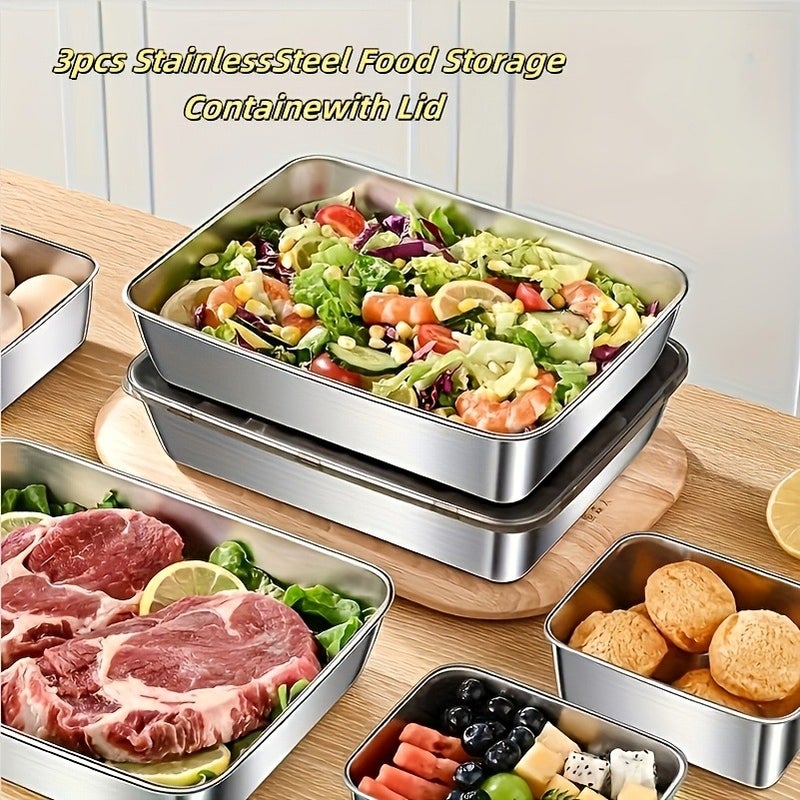 2/3/5pcs Stainless Steel Food Storage Containers Leak-Proof, Stackable, Space-Saving - Heavy-Duty Stainless Steel Construction, Airtight Lid for Freshness - Ideal for Meal Prep, Fruits, Meats, Veggies, Leftovers, Fridge, Freezer - Image 4