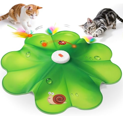 FEELNEEDY Rechargeable Cat Toys 2 in 1 Hide and Seek Game Interactive Cat Toy Movable LED Red Dot Moving Concealed Feathers Durable Exercise Toys for Indoor Cats Bored Adult Cats Wand Toy - Image 1