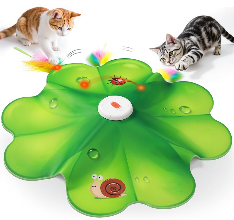 FEELNEEDY Rechargeable Cat Toys 2 in 1 Hide and Seek Game Interactive Cat Toy Movable LED Red Dot Moving Concealed Feathers Durable Exercise Toys for Indoor Cats Bored Adult Cats Wand Toy - Image 2