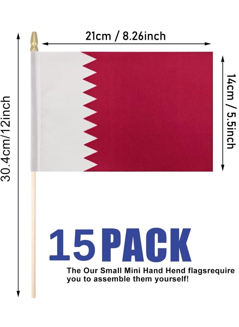 SODANEED 15 Pack Hand Held Qatar Flag, Small The State of Qatar Flags/Mini Qatar Flag for Outside 4x6 Inch, QAT Stick Flags with Golden Kid-Safe Spear Top, Decorations - Image 2