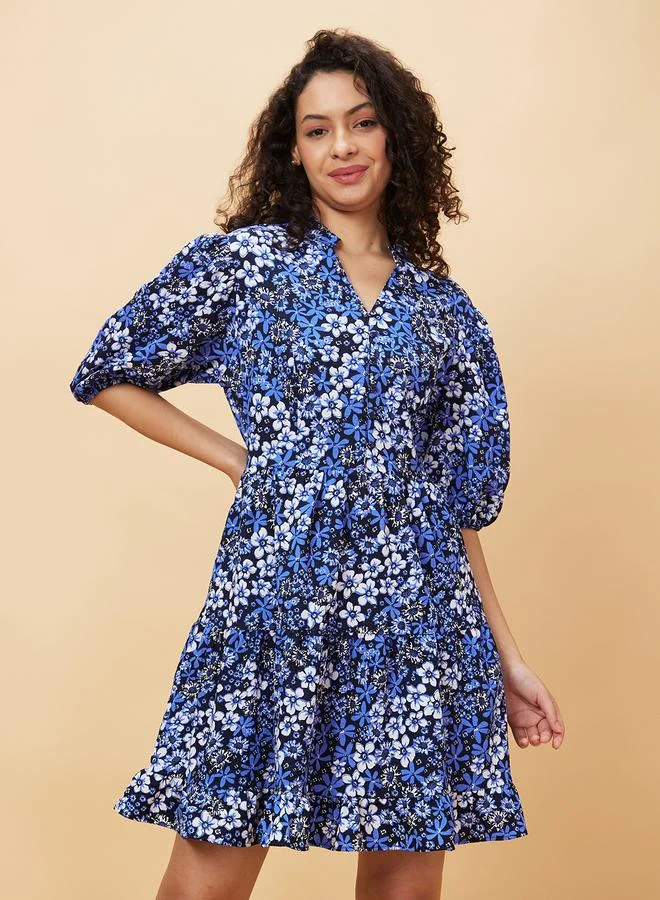 جلو باص Globus Women Floral Print Puff Sleeves A-Line Mini Dress