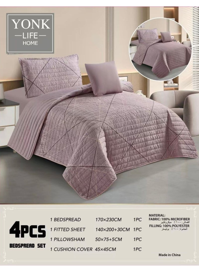 مجموعة غطاء سرير مفرد من يونك مع ملاءة مطاطية – غطاء سرير خفيف الوزن مبطن 230x170 سم، ملاءة مطاطية عميقة 200x140 سم، وسادة واحدة وغطاء وسادة واحد – مجموعة أغطية سرير من الألياف الدقيقة 100%، ناعمة وقابلة للتنفس، هدية مثالية