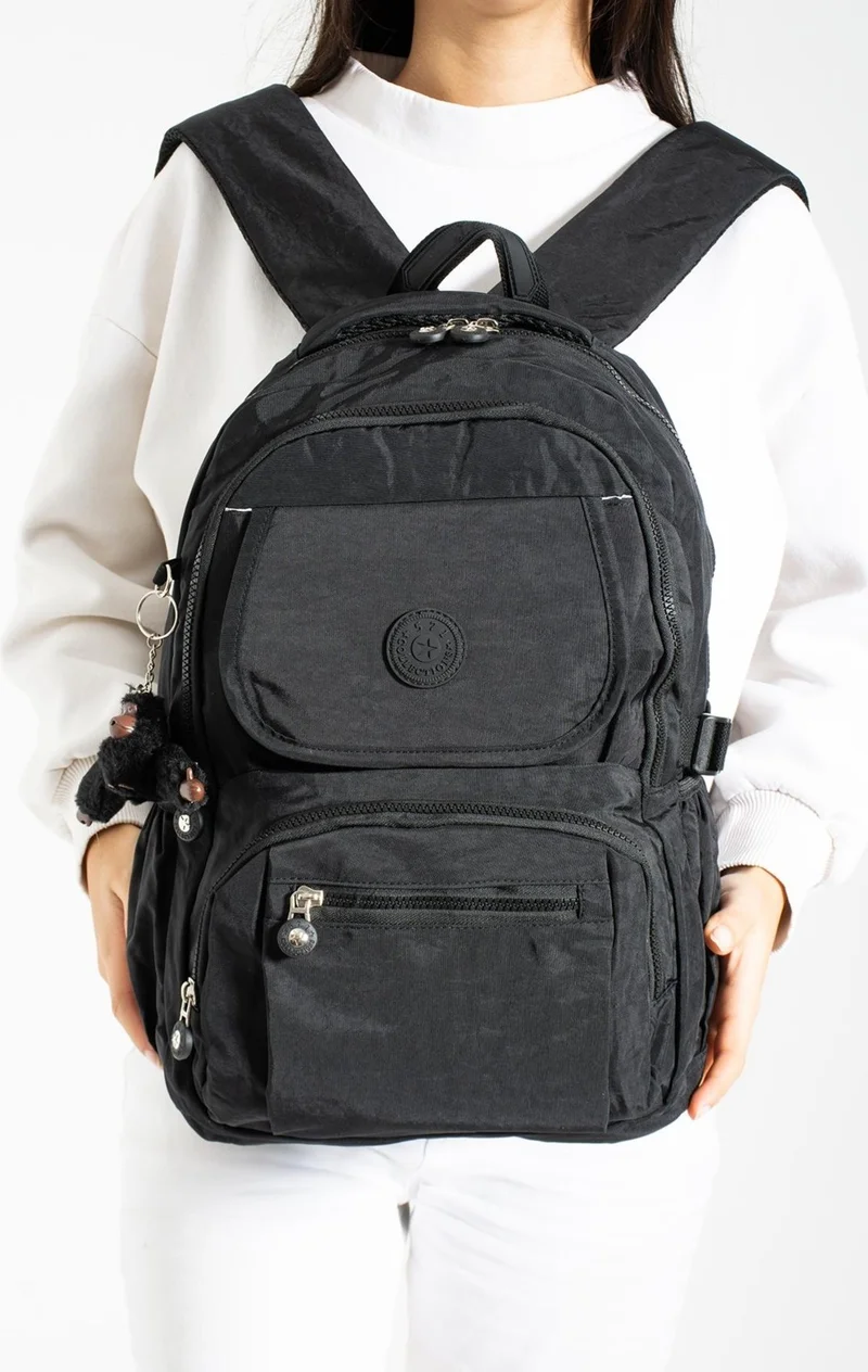 Duomino Fcstore Crinkle Fabric Water Resistant Large Size Black Crinkle Backpack Laptop Daily School Bag