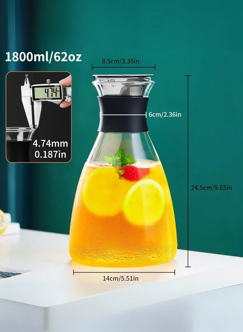 1Chase Borosilicate Glass Water Carafe – 1600ML Pitcher with Stainless Steel Flow Lid for Juice, Water, and Cold Beverages
