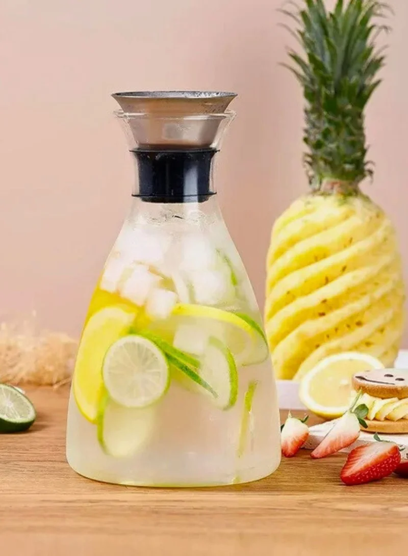 1 تشيس إبريق ماء من زجاج البورسليكات - إبريق سعة 1600 مل مع غطاء من الفولاذ المقاوم للصدأ للعصير والماء والمشروبات الباردة