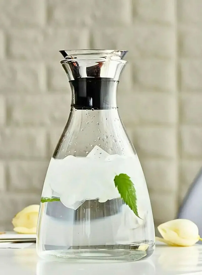 1Chase Borosilicate Glass Water Carafe – 1600ML Pitcher with Stainless Steel Flow Lid for Juice, Water, and Cold Beverages