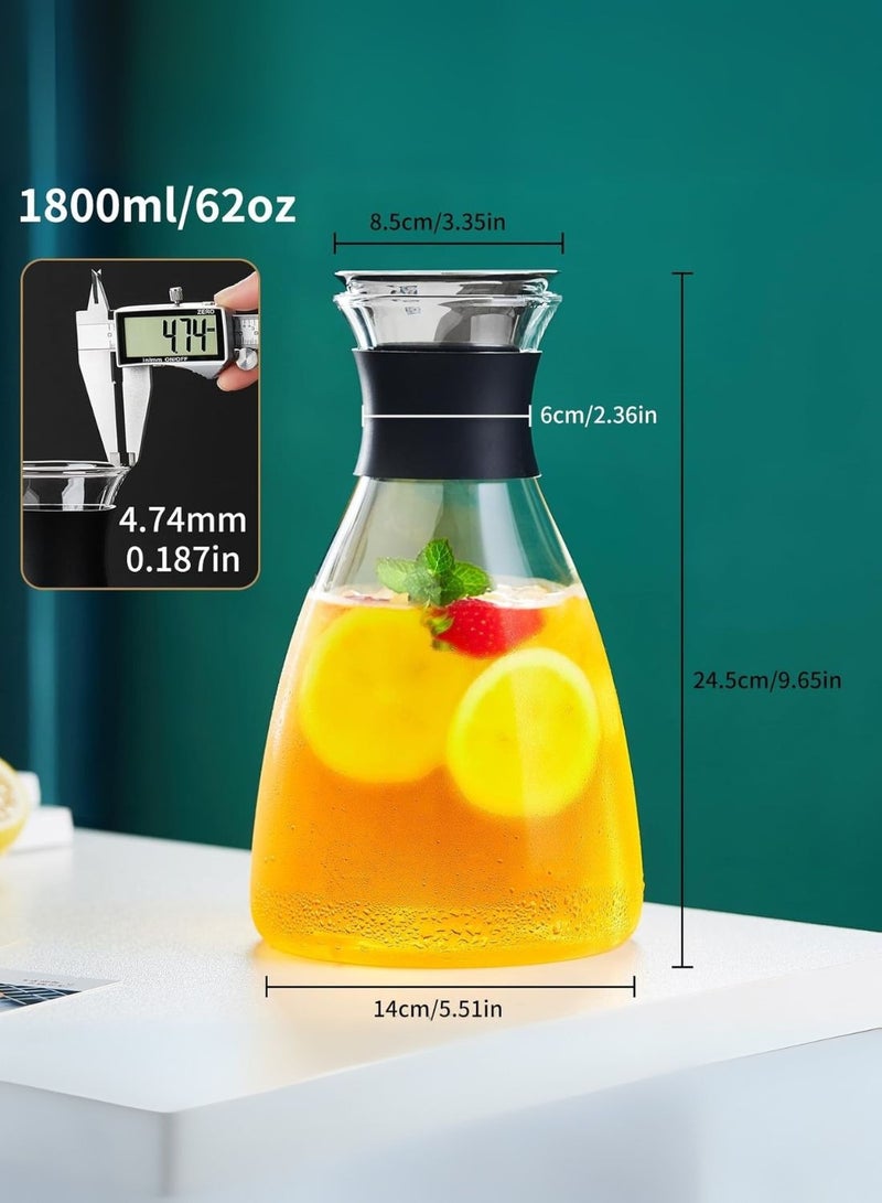 1Chase Borosilicate Glass Water Carafe – 1600ML Pitcher with Stainless Steel Flow Lid for Juice, Water, and Cold Beverages - Image 5