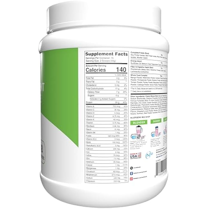 Lean1 Meal Replacement Protein Shake, Strawberry Flavor, 15 Serving Tub - Image 2
