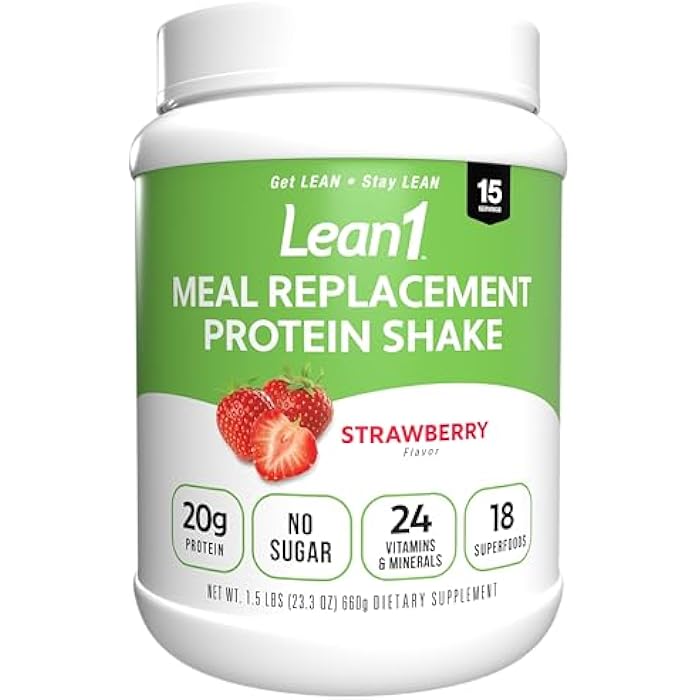 Lean1 Meal Replacement Protein Shake, Strawberry Flavor, 15 Serving Tub - Image 1