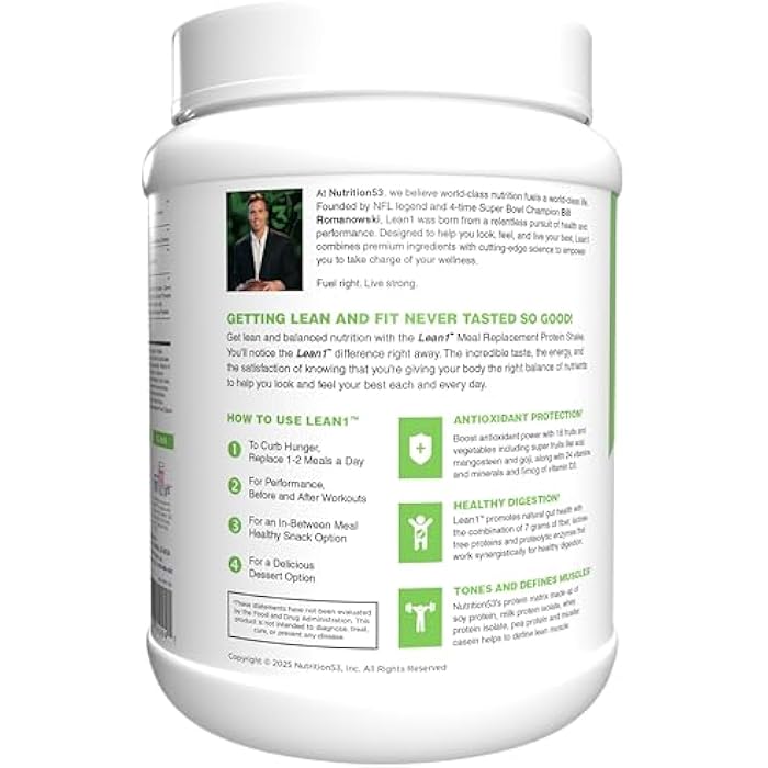 Lean1 Meal Replacement Protein Shake, Strawberry Flavor, 15 Serving Tub - Image 5