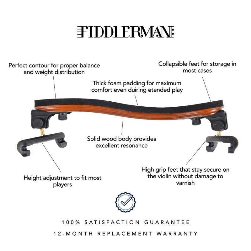 Fiddlerman Wood Violin Shoulder Rest for 4/4 and 3/4 with Collapsible and Height Adjustable Feet - Image 3