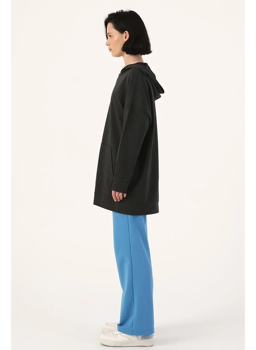 Allday Anthracite-Zipped Sweat Cardigan