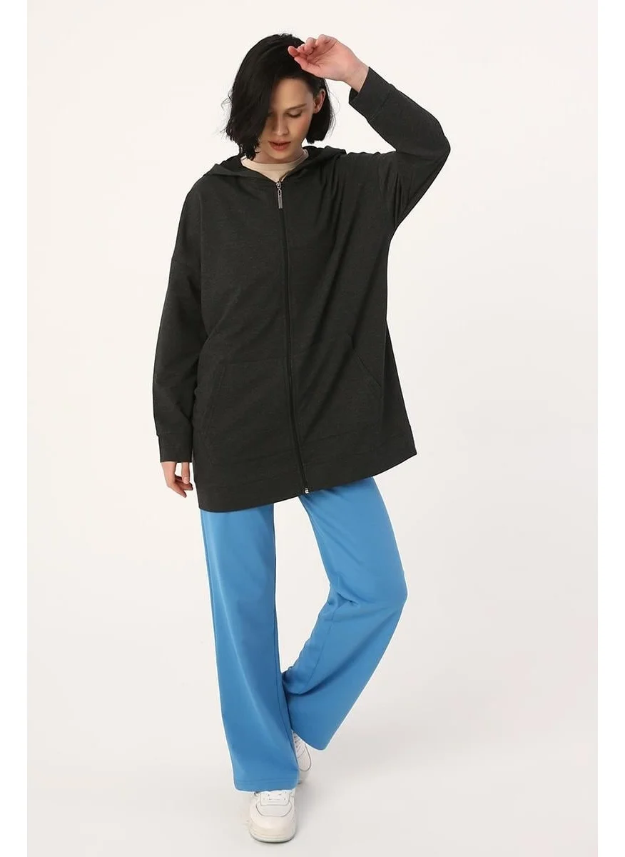 Allday Anthracite-Zipped Sweat Cardigan