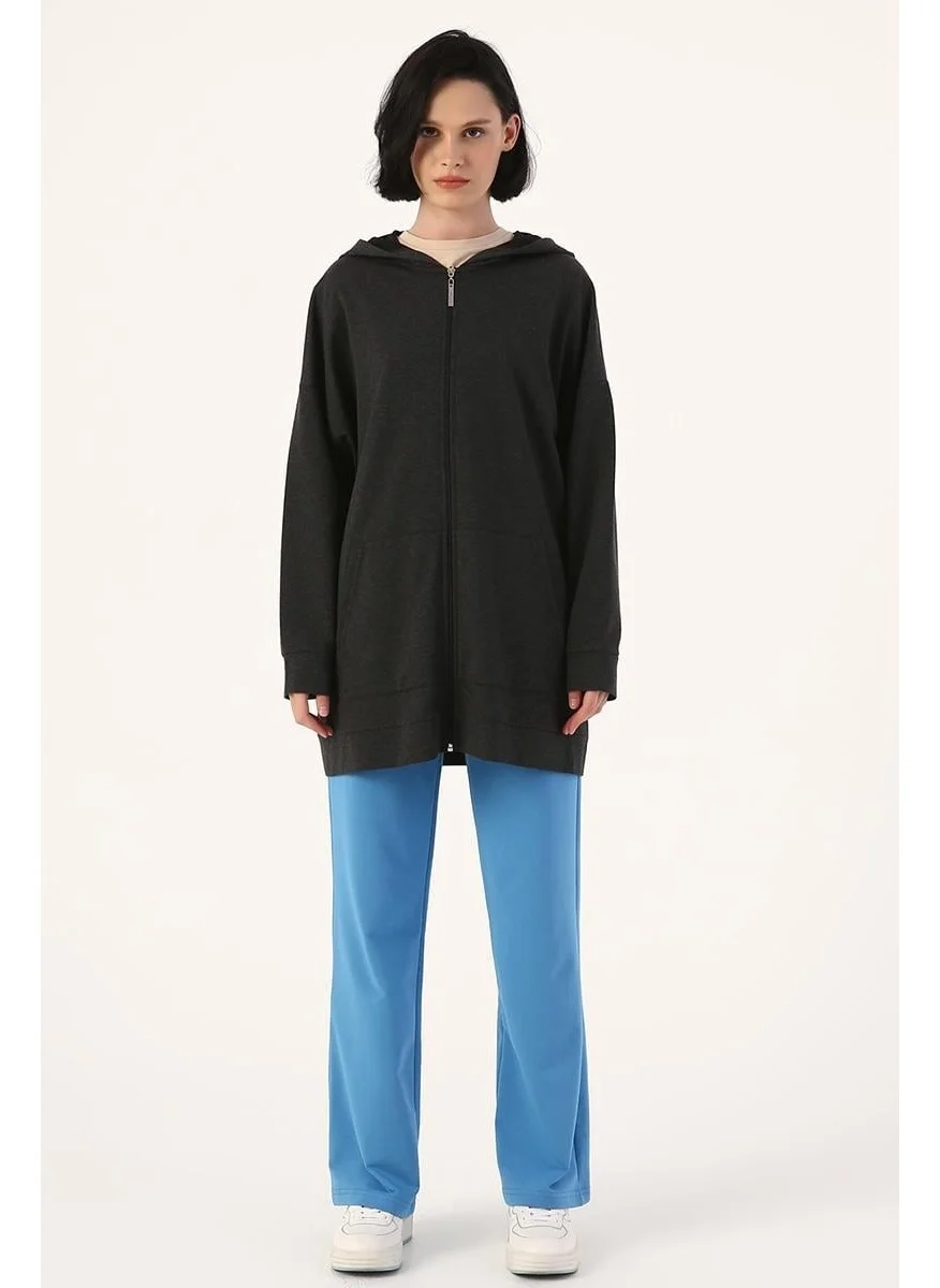 Allday Anthracite-Zipped Sweat Cardigan