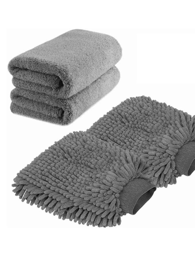 SYOSI Car Wash Mitt, Scratch Free Chenille Microfiber Double Sided Washing Mitts, Dual Sided Cleaning Gloves for Dirt Bugs, Sponge Cloths for Cars, Home, Furniture, Trucks, Boats 2Pack  - Image 1