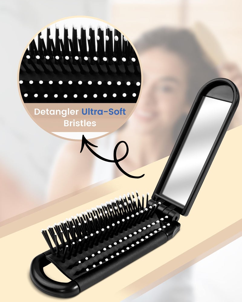 MoHern 6 PCS Folding Travel Hairbrush Set with Compact Mirror for Women - Mini Pocket Brush with Mirror for Purse and Girls - Image 5