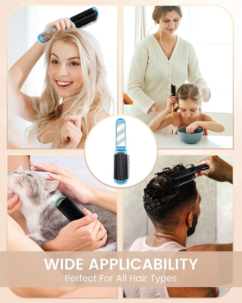 MoHern 6 PCS Folding Travel Hairbrush Set with Compact Mirror for Women - Mini Pocket Brush with Mirror for Purse and Girls - Image 4