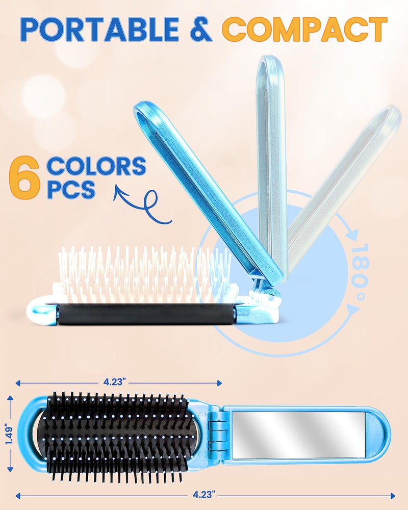 MoHern 6 PCS Folding Travel Hairbrush Set with Compact Mirror for Women - Mini Pocket Brush with Mirror for Purse and Girls - Image 2