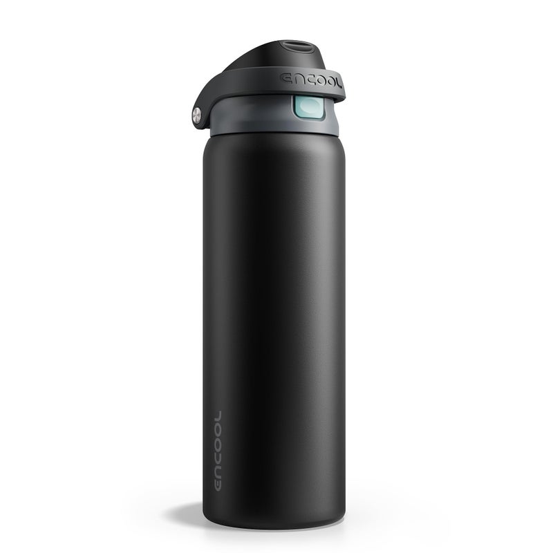 ENCOOL Leakproof Insulated Water Bottle with Straw Dual-Sip Water Bottle Bag-Safe Design for Work, Commute & Gym â€“ Keeps Drinks Cold All Day, 32 oz, Charcoal Gray - Image 1