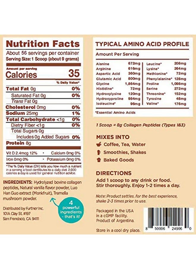 Further Food Vanilla Collagen Peptides Powder Supplement Plus Tremella Mushroom Grass Fed Pastureraised Type 1 & 3 Premium Collagen 56 Servings  - Image 5