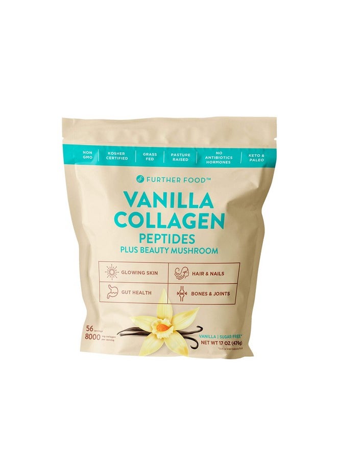 Further Food Vanilla Collagen Peptides Powder Supplement Plus Tremella Mushroom Grass Fed Pastureraised Type 1 & 3 Premium Collagen 56 Servings  - Image 1