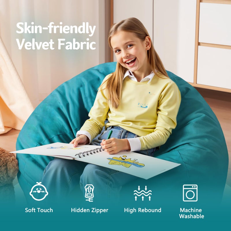 Homguava 2FT Bean Bag Chair: 2' Bean Bags with Memory Foam Filled,Comfy Beanbag Chairs Round Bean Bag Sofa with Dutch Velvet Cover-2FT-28 x28 x22,Sea Blue - Image 4