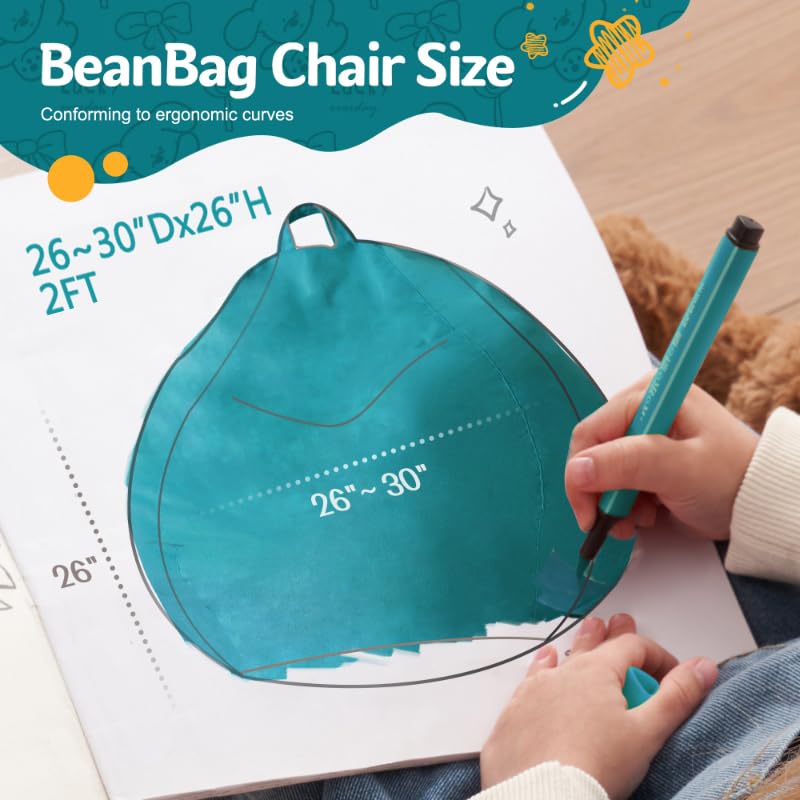 Homguava 2FT Bean Bag Chair: 2' Bean Bags with Memory Foam Filled,Comfy Beanbag Chairs Round Bean Bag Sofa with Dutch Velvet Cover-2FT-28 x28 x22,Sea Blue - Image 2