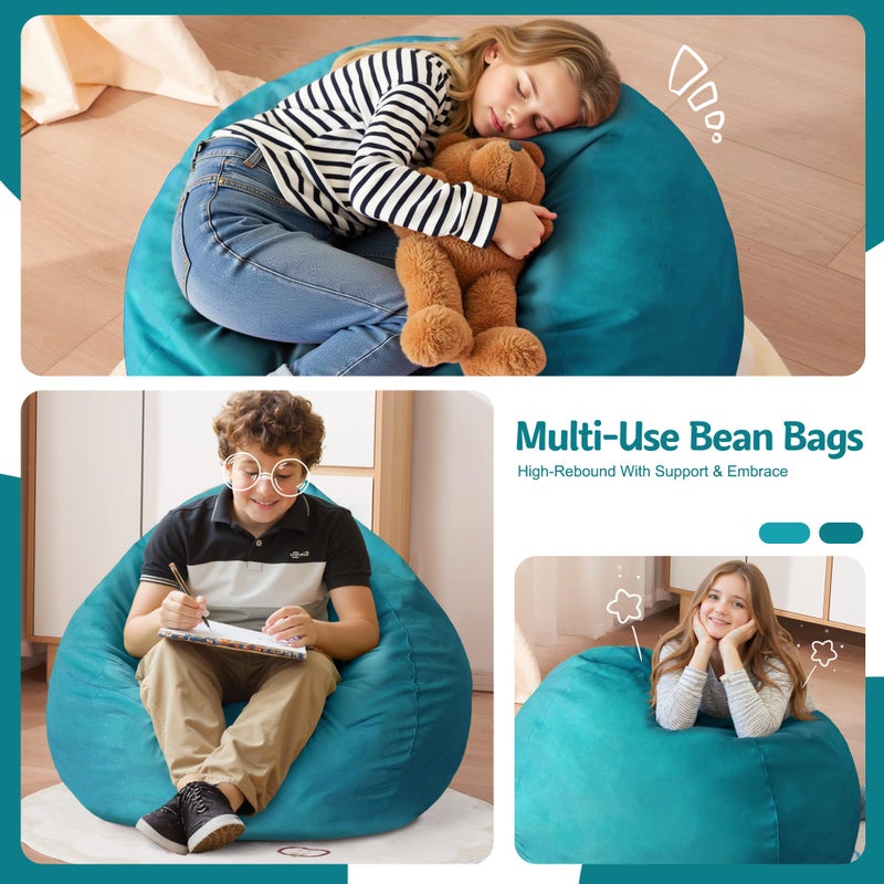 Homguava 2FT Bean Bag Chair: 2' Bean Bags with Memory Foam Filled,Comfy Beanbag Chairs Round Bean Bag Sofa with Dutch Velvet Cover-2FT-28 x28 x22,Sea Blue - Image 3