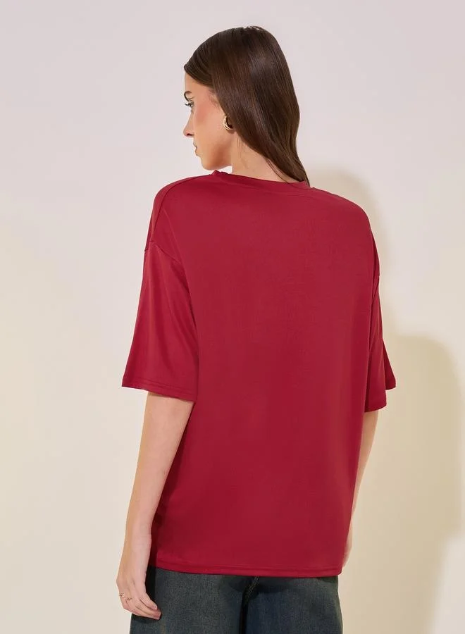 Take Two Slogan Print Round Neck Oversized T-Shirt