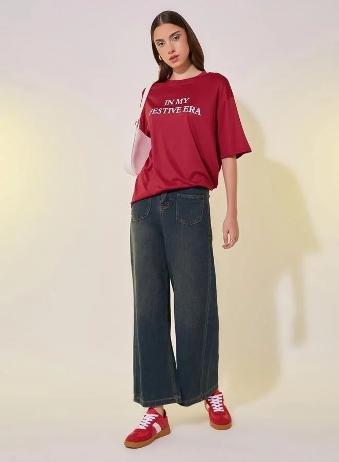Take Two Slogan Print Round Neck Oversized T-Shirt