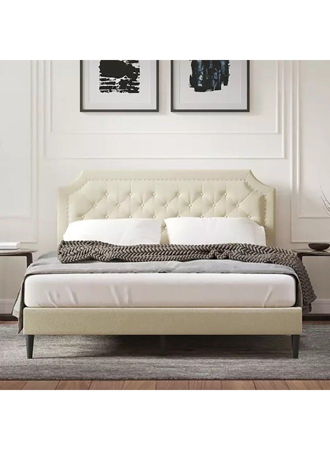 KUSTOMDECO Restful Ripple Tufted Upholstered Low Profile Platform Bed - Customizable Design for UAE Bedrooms 