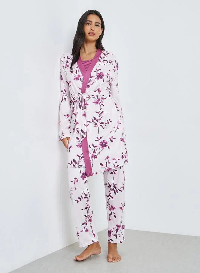 Styli Pack of 3 - Solid Cami, Floral Robe and Pyjama Set