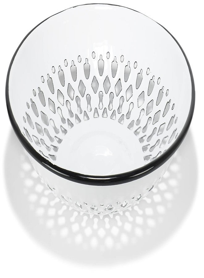 Red Co. Enamelware Metal Classic 9.5 Inch Round Flat Food Strainer Colander, Solid White/Black Rim - Image 1
