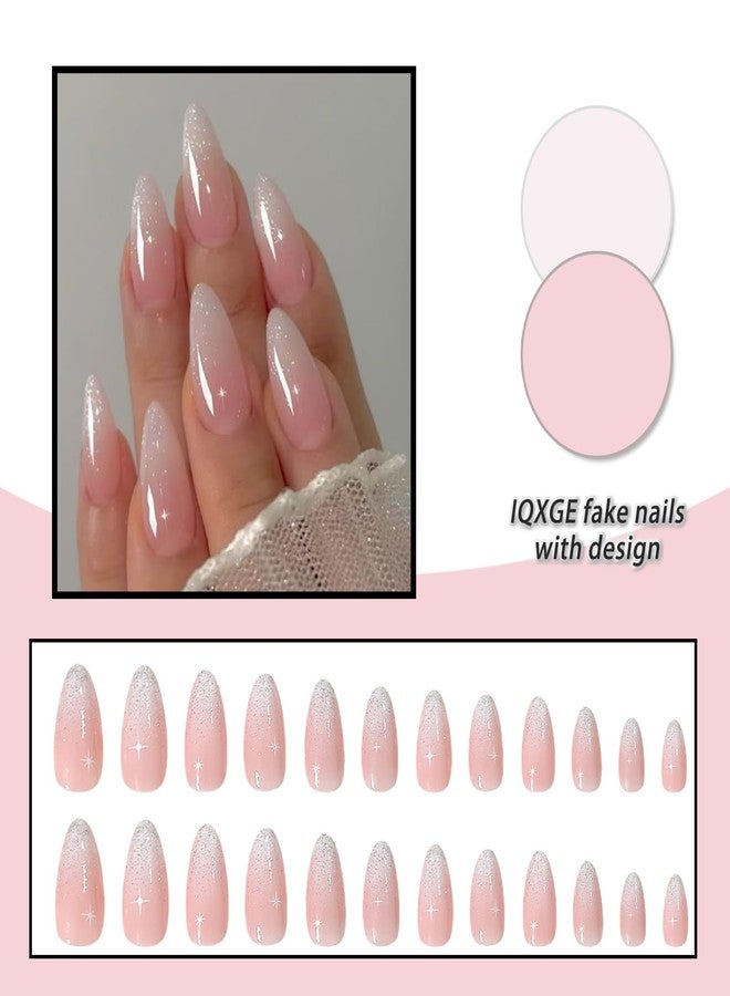 سكويشي ٢٤ قطعة من الأظافر الاصطناعية اللاصقة على شكل لوزة، لتطويل الأظافر للنساء، مانيكير سريع، أظافر اصطناعية لاصقة لحفلات الزفاف والاستخدام اليومي، أطراف أظافر وطلاء جل - Image 4