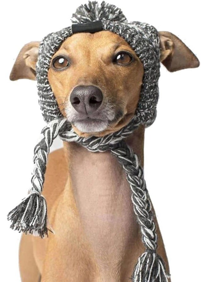 AMOJA Polar Pom Pom Hat, Warm Pet Dog Knitted Hat,Pet Dog Winter Knitted Hat, Hats for Small Dogs, Winter Dog Hat with Ear Holes and Long Tassel (Grey, Large) - Image 1