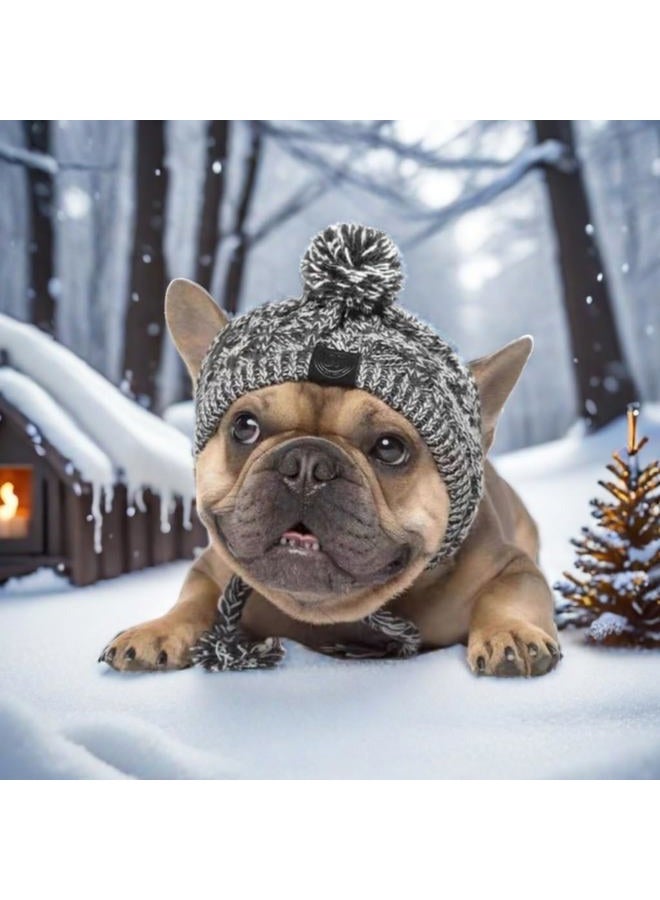 AMOJA Polar Pom Pom Hat, Warm Pet Dog Knitted Hat,Pet Dog Winter Knitted Hat, Hats for Small Dogs, Winter Dog Hat with Ear Holes and Long Tassel (Grey, Large) - Image 3