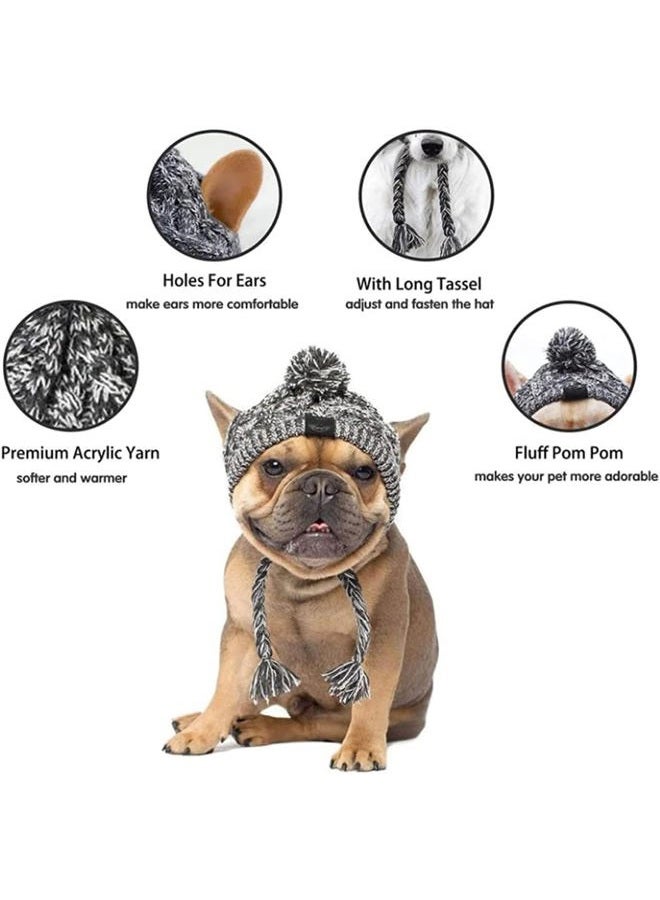 AMOJA Polar Pom Pom Hat, Warm Pet Dog Knitted Hat,Pet Dog Winter Knitted Hat, Hats for Small Dogs, Winter Dog Hat with Ear Holes and Long Tassel (Grey, Large) - Image 5