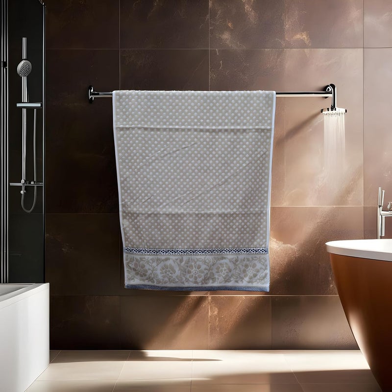 ILRASA Turkish Cotton Bath Towel 30 x 60 cm Dot Pattern Soft Super Absorbent Large Towel for Daily Use 1 Beige - Image 1