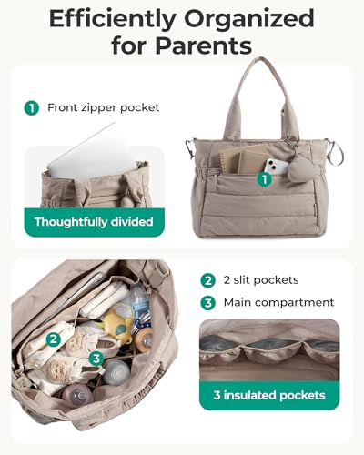 BAGSMART Diaper Bag Tote Hospital Bag for Labor Delivery Large Capacity Baby Bags for Mom Puffy Maternity Travel Tote with Changing Pad Pacifier Case - Image 3