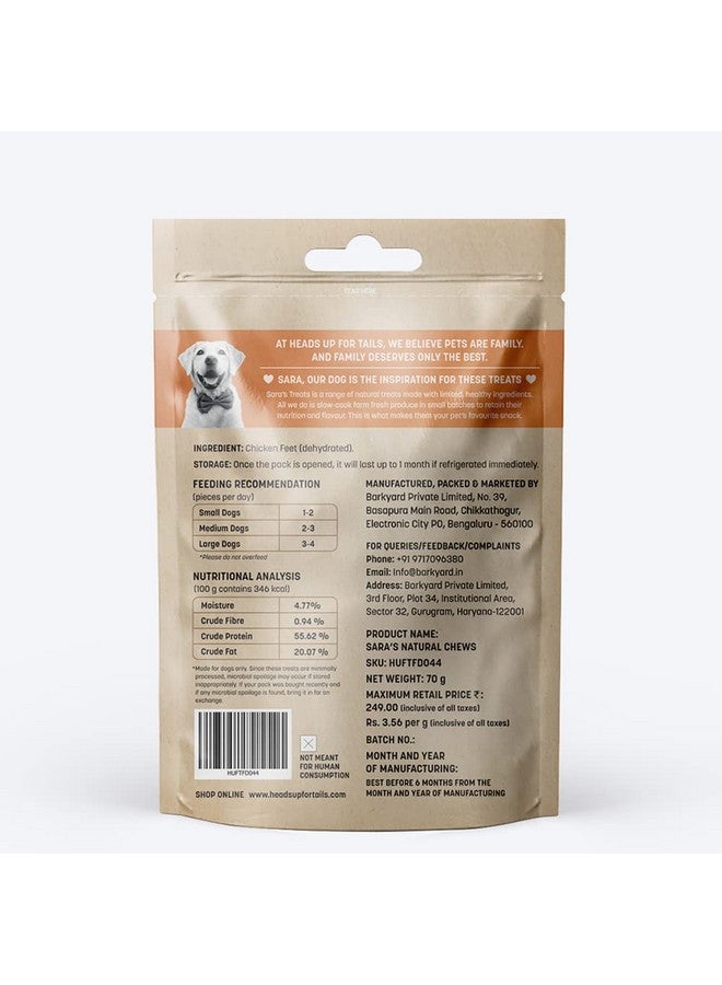 Heads Up For Tails Sara's Natural Chews Dehydrated Chicken Feet Dog Treats-80 Gram, Adult, Dried - Image 3
