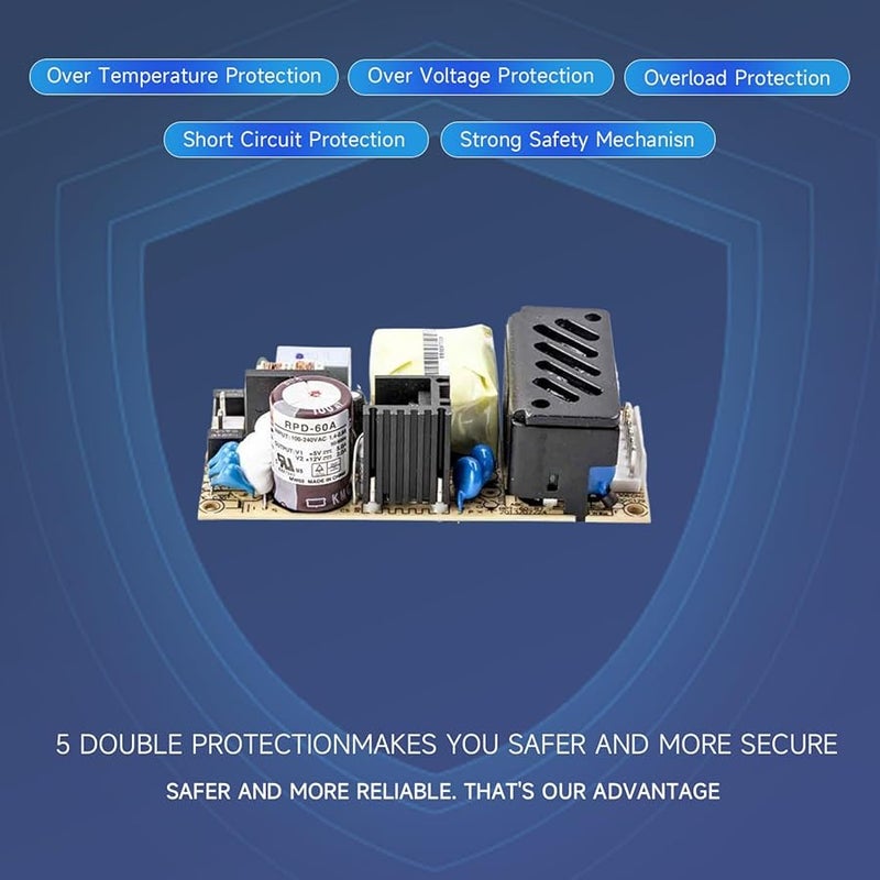 RPD 60A 60W AC DC مزود طاقة مزدوج المخرج 5V 12V للمعدات الطبية وطب الأسنان معتمد من UL - Image 3